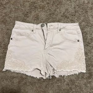 High waisted off white jean shorts